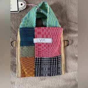VIA Patchwork Woven Mini Tote / Crossbody Bag – Multicolor – NWT